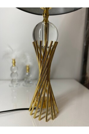 Misbah Burgu Abajur Masa Lambası Kristal Camlı Gold Kaplama- Lampshade - 9