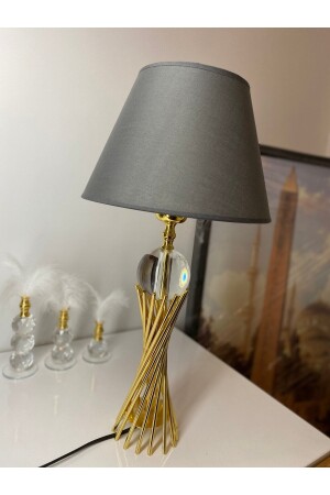 Misbah Burgu Abajur Masa Lambası Kristal Camlı Gold Kaplama- Lampshade - 10