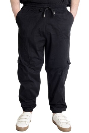 Mode XL Plus Size Herren Leinen Cargo Jogger Valencia 21911 Schwarz - 1