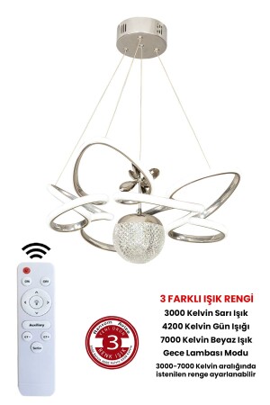 Modern 3 Renk Kumandalı Krom Büyük Boy Salon Avize Toplu Led Avize - 5