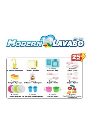 Modern Çeşmeli Lavabo Seti Mavi Pilli Mutfak Oyuncak Seti - 5