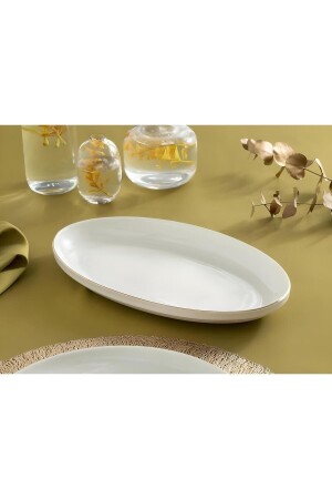 Modern Gold Altın 2li 30 Cm Porselen Büyük Boy Kayık Sunum Tabağı Servis Seti - 3