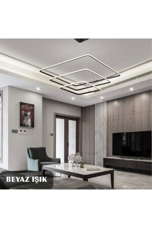 Modern Kare Siyah Kasa Beyaz Işık Led Avize Oturma Odası-salon - 2