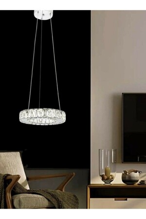 Modern Krom Sarkıt Kristal Taşlı Power Led 3 Renk Avize SAFİR22 - 4