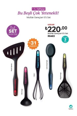 Modern Peri Set 5'li ( Kaşık, Mini Kepçe, Spatula, Çırpıcı Ve Kevgir) 4089083192456 - 2