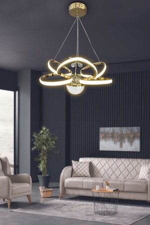 Moderne Pendelleuchte, 3-farbig, leuchtender LED-Kronleuchter, Wohnzimmer-LED-Kronleuchter - 6