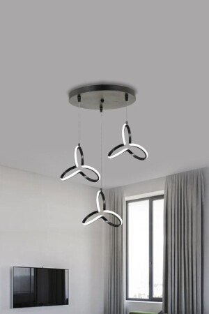 Moderne Pendelleuchte, 3-teilig, schwarzes Gehäuse, weißes Licht, LED-Kronleuchter, 1 Jahr Garantie, Clover LED-Kronleuchter, 3-teilig - 2