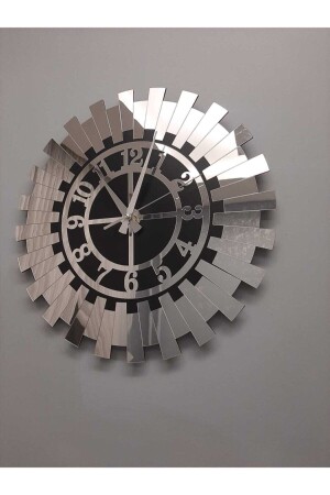 Moderne silberne Sonnen-Wanduhr, dekorative türkische Ziffern, verspiegeltes Plexiglas auf MDF, 40 x 40 cm - 2