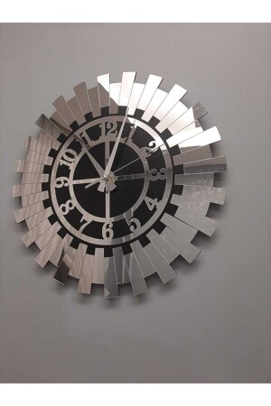 Moderne silberne Sonnenwanduhr, dekorative türkische Ziffern, verspiegeltes Plexiglas auf MDF, 40 x 40 cm, 3800241 - 3