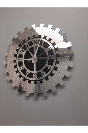 Moderne silberne Sonnenwanduhr, dekorative türkische Ziffern, verspiegeltes Plexiglas auf MDF, 40 x 40 cm, 3800241 - 2