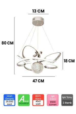 Moderner, 3-farbig gesteuerter, großer Wohnzimmer-Kronleuchter aus Chrom, großer LED-Kronleuchter - 4