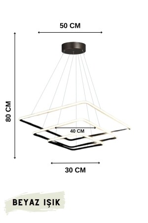 Moderner quadratischer schwarzer LED-Kronleuchter mit weißem Licht im Wohnzimmer-Flur - 5