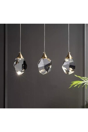 Modernes Konzept Kristallglas Gold Detaillierte 3-reihige Pendelleuchte mit LEDs LUNA-TAS-3S-FGD - 6