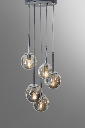 Mona 5-teiliger Luxus-Pendelleuchte-Kronleuchter mit chromschwarzem Metallgehäuse und Rauchglas-Design LZRNAVZ208 - 7