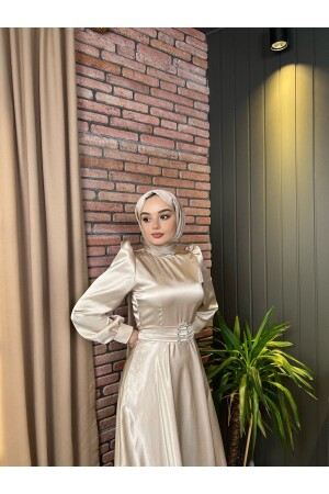 Mona Hijab Abendkleid Beige - 1