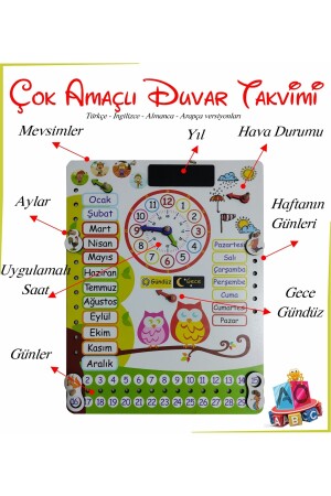 Montessori Ahşap Saatli Eğitici Takvim Günler, Aylar, Mevsimler, Hava Durumu, Rakamlar ankbttkrnk - 1