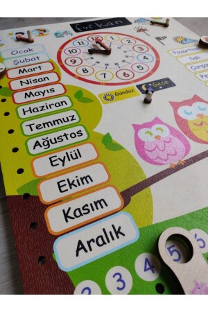 Montessori Ahşap Saatli Eğitici Takvim Günler, Aylar, Mevsimler, Hava Durumu, Rakamlar ankbttkrnk - 4