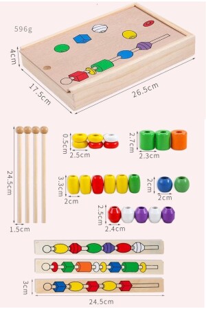 Montessori Eğitici Oyuncak Line Up Ahşap Boncuk Eşleştirme Çubuğa Dizme Oyunu Kutulu Linupahsap - 4