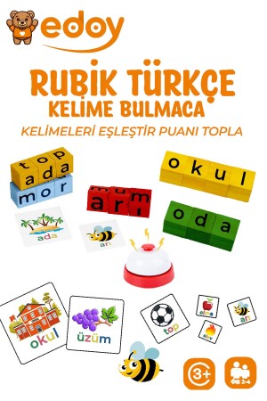 Montessori Eğitici Oyuncaklar - Türkçe Bulmaca Oyunu 16 Küp 40 Türkçe Kart Ve Zil Eğitici Oyuncak - 2