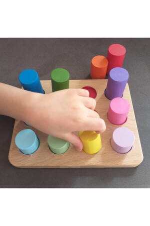 Montessori Eşleştirme Tablalı Silindirler & Eğitici Kartlar & Masif Ahşap - 8