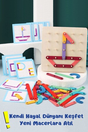 Montessori Geometri Tahtası Ahşap Eğitici Oyuncak- 3d Zeka Geliştirici Renkli Ahşap Puzzle Bloklar - 4