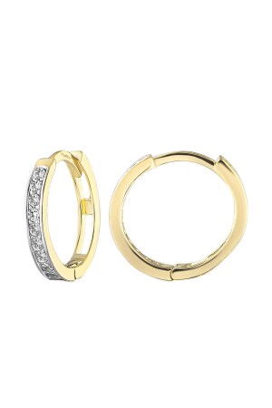 Moom Jewellery Damen-Ohrringe aus 14 Karat Gold, minimalistischer Zirkonstein, moderne Creolen aus Gold, 12 mm - 2