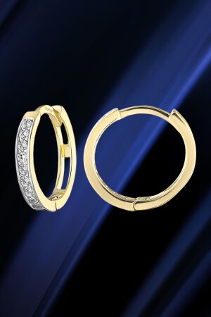 Moom Jewellery Damen-Ohrringe aus 14 Karat Gold, minimalistischer Zirkonstein, moderne Creolen aus Gold, 12 mm - 5