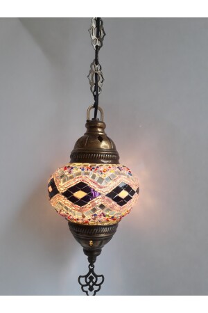 Mosaik-Kronleuchter, authentische türkische Lampe, dekorativer Kronleuchter, Glas zweiter Größe, 60 cm, turkishlamps12356 - 5