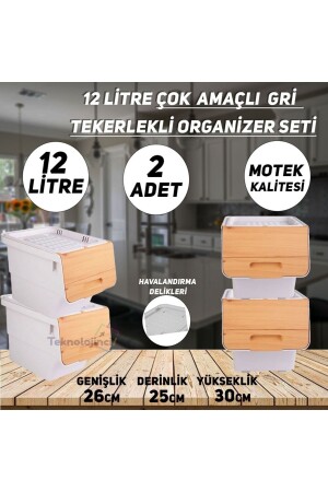 Motek 12 Litre Bambu Desen Tekerlekli Tekli Organizer 2 Adet PRA-7678193-4703 - 2