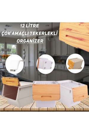 Motek 12 Litre Bambu Desen Tekerlekli Tekli Organizer PRA-7666808-5411 - 2