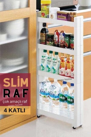 Motek Slim Raf 4 Katlı Çok Amaçlı Tekerlekli Organizer Mutfak Rafı Banyo Düzenleyicisi (BEYAZ) onsd89ok - 2