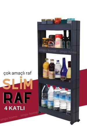 Motek Slim Raf 4 Katlı Çok Amaçlı Tekerlekli Organizer Mutfak Rafı Banyo Düzenleyicisi (SİYAH) ongu1091 - 2