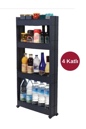 Motek Slim Shelf 4-stufiger Mehrzweck-Organizer auf Rollen, Küchenregal, Badezimmer-Organizer (SCHWARZ) ongu1091 - 5