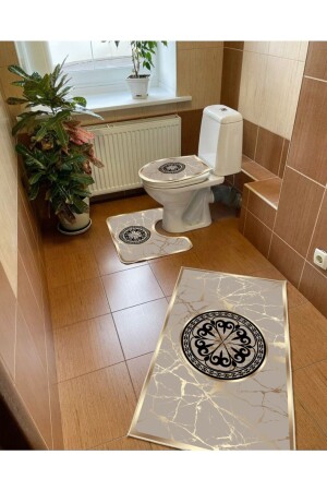 Motifli Tasarım 3'lü Banyo Paspası, Klozet Takımı Kaymaz Taban Dijital 60x100-50x60 B-164 - 2