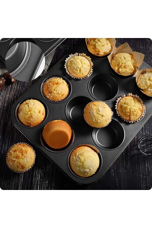 Muffin Kalıbı Kek 12'li Cupcake Muffin Kurabiye Turta Kalıbı Fırın Pasta Çörek Kapsül Yanmaz Tepsi P545S4487 - 6