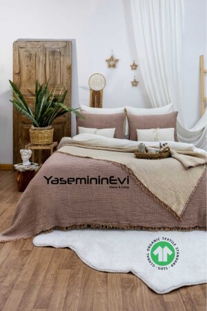 Müslin -kahve-açık Kahve - Tek Kişilik- Yatak Örtüsü- Pike Takımı ( 1 Yastık Kılıflı ) - 4