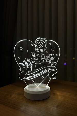 Muttertagsgeschenk. LED-Tischlampe mit Schriftzug „Happy Mother's Day“ in Herzform – Weiß ILZV-10 - 4