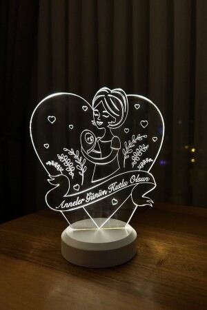 Muttertagsgeschenk. LED-Tischlampe mit Schriftzug „Happy Mother's Day“ in Herzform – Weiß ILZV-10 - 5