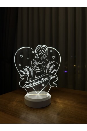 Muttertagsgeschenk. LED-Tischlampe mit Schriftzug „Happy Mother's Day“ in Herzform – Weiß ILZV-10 - 6