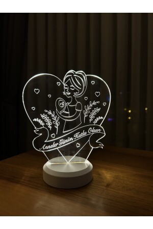 Muttertagsgeschenk. LED-Tischlampe mit Schriftzug „Happy Mother's Day“ in Herzform – Weiß ILZV-10 - 8