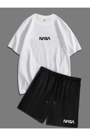 NASA-bedrucktes Unisex-Set mit schwarzem Oversize-T-Shirt mit lockerer Passform, Ober- und Unterteil, Doppelset mit Shorts TYC00787578805 - 3