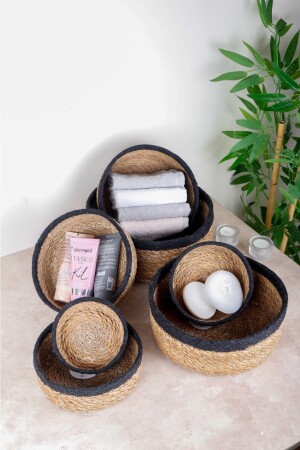 Naturel Hasır Sepet Organizer, Banyo Organizer, Siyah Şeritli 7 Boy HMNV7423-SVR-SYH-7L - 3