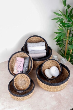 Naturel Hasır Sepet Organizer, Banyo Organizer, Siyah Şeritli 7 Boy HMNV7423-SVR-SYH-7L - 2