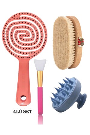 Natürliche Rosshaarbürste, 3D-Kamm, Haarmassagekamm, Maskenanwendungsbürste, 4er-Set - 3