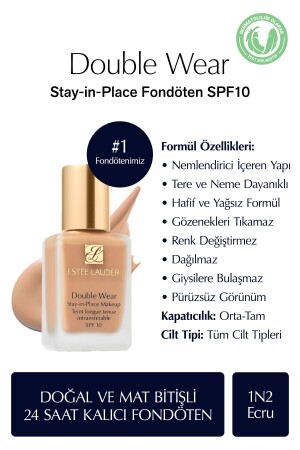 Natürliches und mattes Finish – Double Wear Stay-in-Place Foundation SPF 10 (1N2 Ecru) – 30 ml - 2