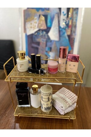 Neptün Gold Badezimmer-Organizer, Make-up- und Kosmetikhandtuch-Schmuckständer, Mehrzweck-Organizer mit 2 Ebenen, VND04 - 4