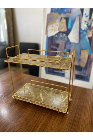 Neptün Gold Badezimmer-Organizer, Make-up- und Kosmetikhandtuch-Schmuckständer, Mehrzweck-Organizer mit 2 Ebenen, VND04 - 5