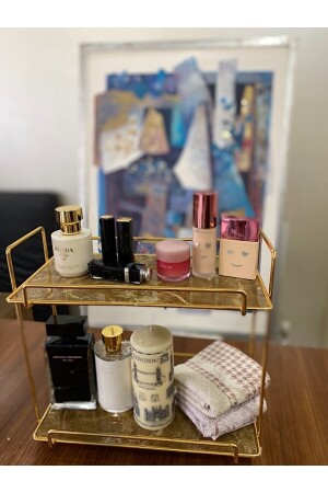 Neptün Gold Badezimmer-Organizer, Make-up- und Kosmetikhandtuch-Schmuckständer, Mehrzweck-Organizer mit 2 Ebenen, VND04 - 6