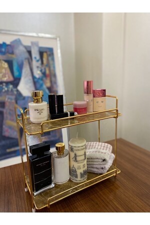 Neptün Gold Badezimmer-Organizer, Make-up- und Kosmetikhandtuch-Schmuckständer, Mehrzweck-Organizer mit 2 Ebenen, VND04 - 7