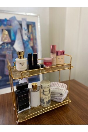 Neptün Gold Badezimmer-Organizer, Make-up- und Kosmetikhandtuch-Schmuckständer, Mehrzweck-Organizer mit 2 Ebenen, VND04 - 8